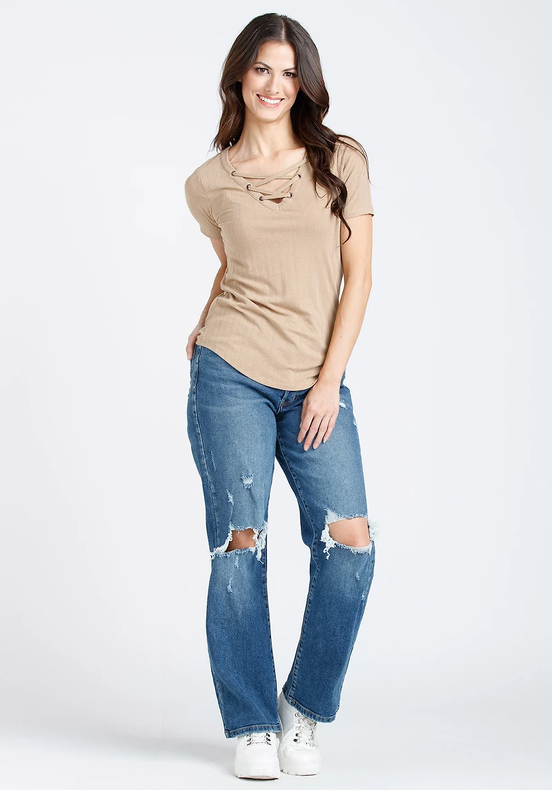 Women's Lace Up Ribbed Tee