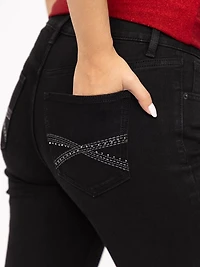 Women's Embellished Black Straight Leg Jeans