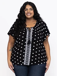 Women's Embroidered Keyhole Top