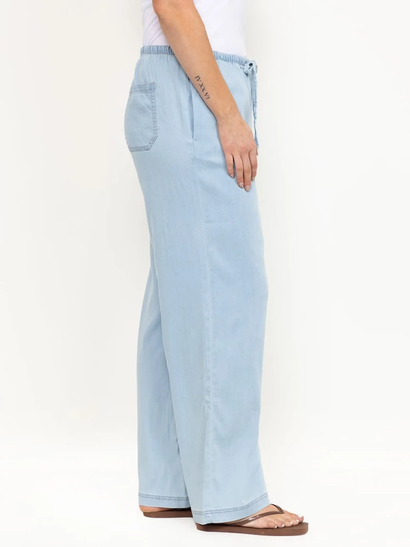 Women's Regular Rise Tie Front Pull-on Wide Leg Jeans