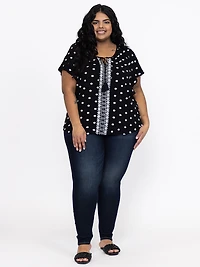 Women's Embroidered Keyhole Top
