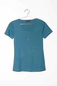 Women's Scoop Neck Ribbed Henley Tee
