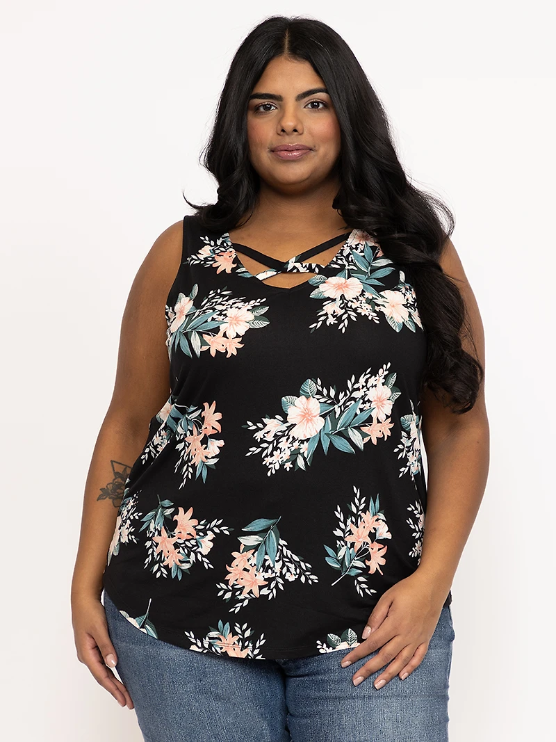 Women's Floral Criss Cross Tank