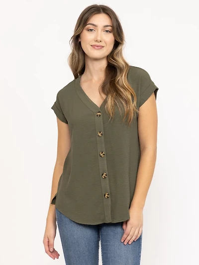 Women's Solid Button Front Top