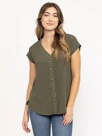 Women's Solid Button Front Top