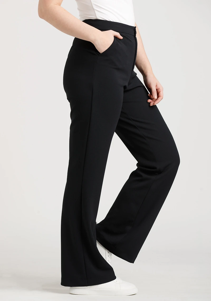 Women's High Rise Black Crepe Knit Wide Leg Pant