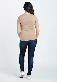 Women's Scoop Neck Ribbed Henley Tee