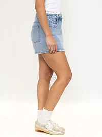 Women's Light Wash Denim Warp Skort with Expossed Button