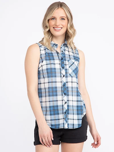 Women's Sleeveless Plaid Shirt