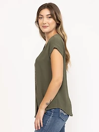 Women's Solid Button Front Top