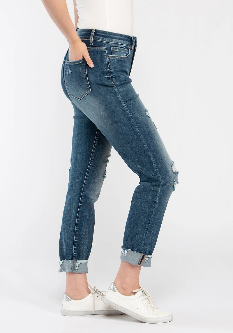 Women's Destroyed Cuffed Girlfriend Jeans