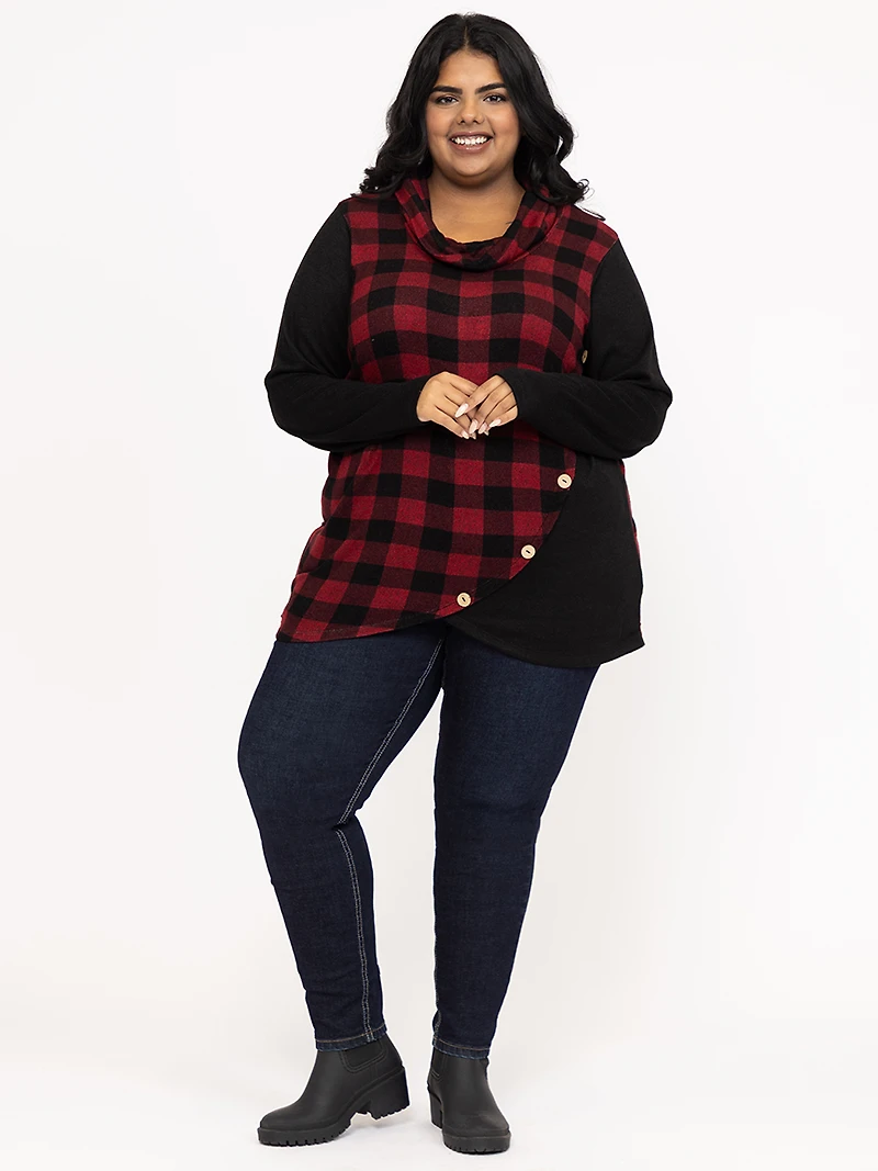 Women's Plaid Cowl Neck Tunic