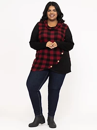 Women's Plaid Cowl Neck Tunic