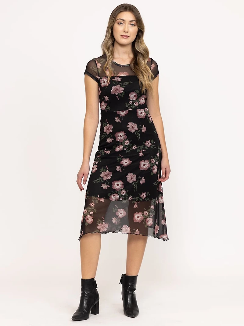 Women's Mesh Floral Midi Dress
