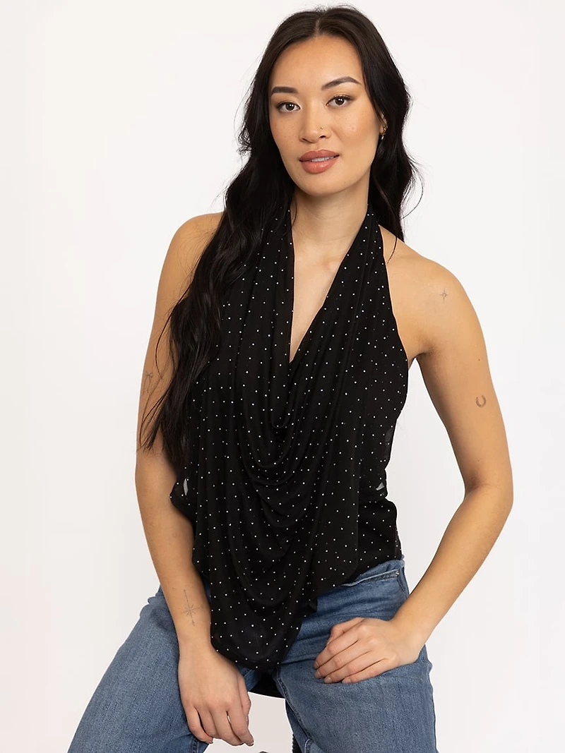 Women's Studded Mesh Halter Tank