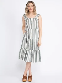 Women's Stripe Tiered Midi Dress
