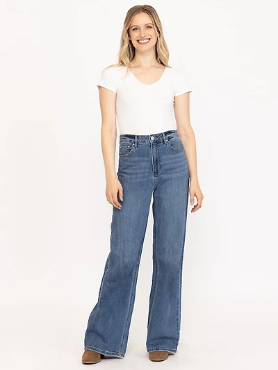 Women's High Rise Medium Dark Wide Leg Jeans