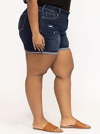 Women's Plus Cuffed Distress Midi Short