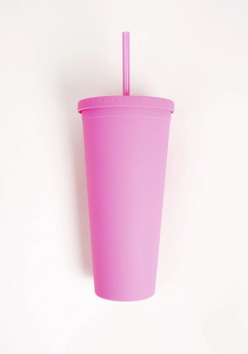 24oz Rubber Coated Fuschia Tumbler