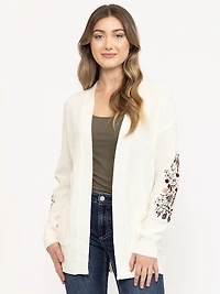 Women's Ribbed Cardigan With Embroidery