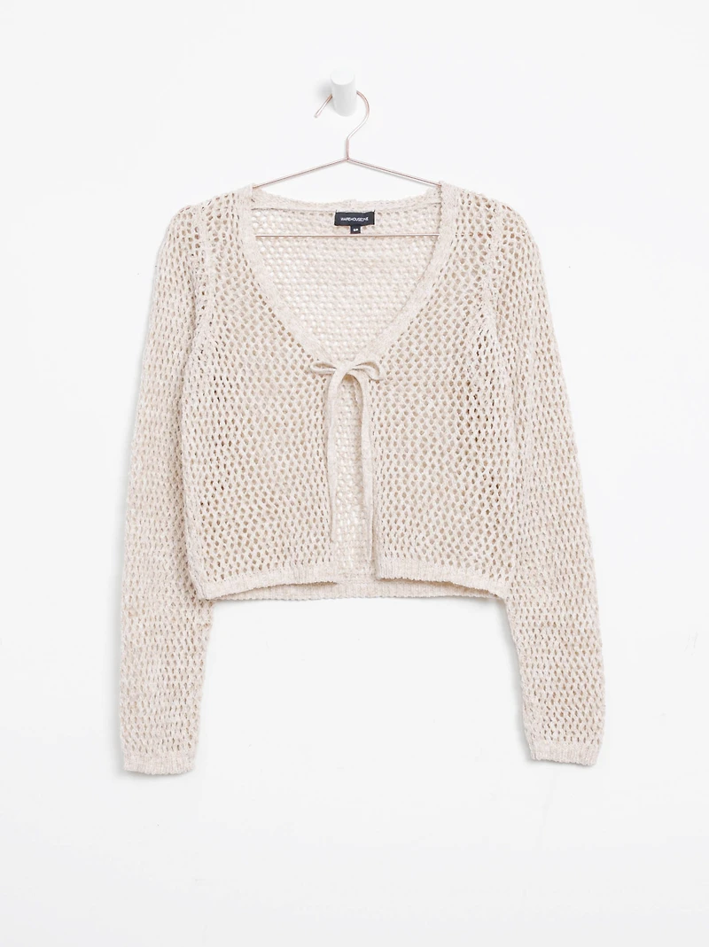 Women's Open Stitch Tie Front Cardigan