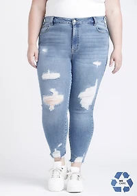 Women's Plus High Rise Destroyed Chewed Hem Ankle Skinny Jean