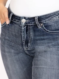 Women's Medium Dark Wash Wing Embellished Baby Boot Jeans