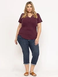 Women's Plus Contrast Multi Thread Medium Dark Wash Jean Capri