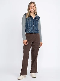 Women's Dark Wash Knit Sleeve Denim Jacket