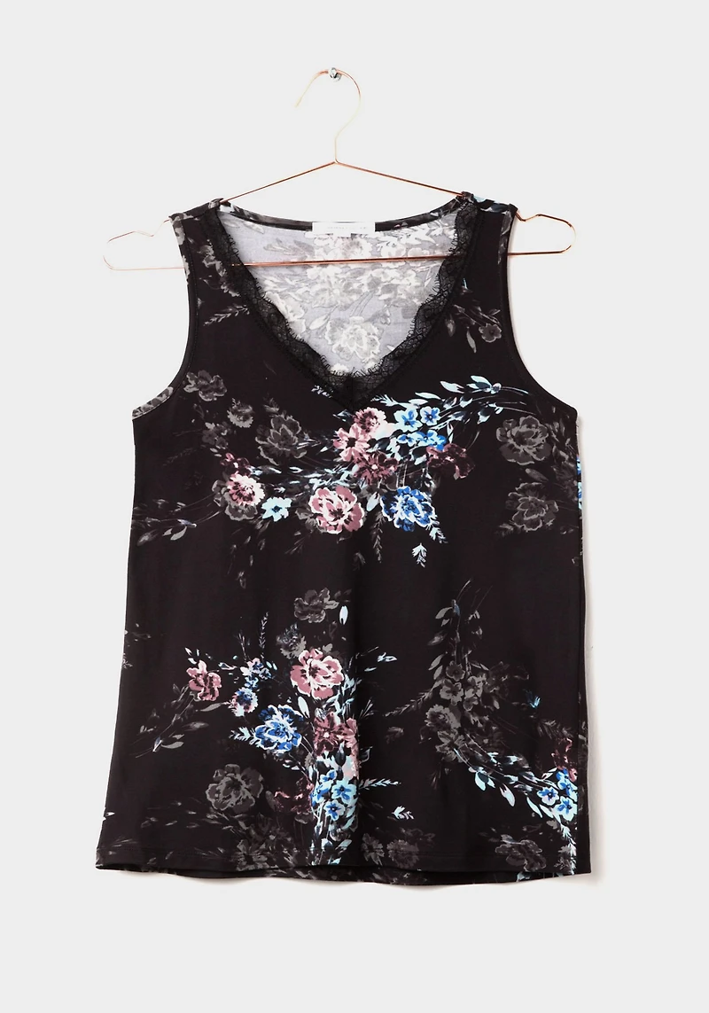 Women's Floral Lace Trim Tank