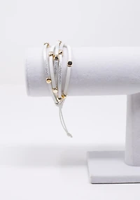 White Faux Leather w Gold Bead Bracelet