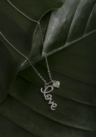 Pave Heart Love Silver Necklace