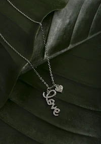 Pave Heart Love Silver Necklace