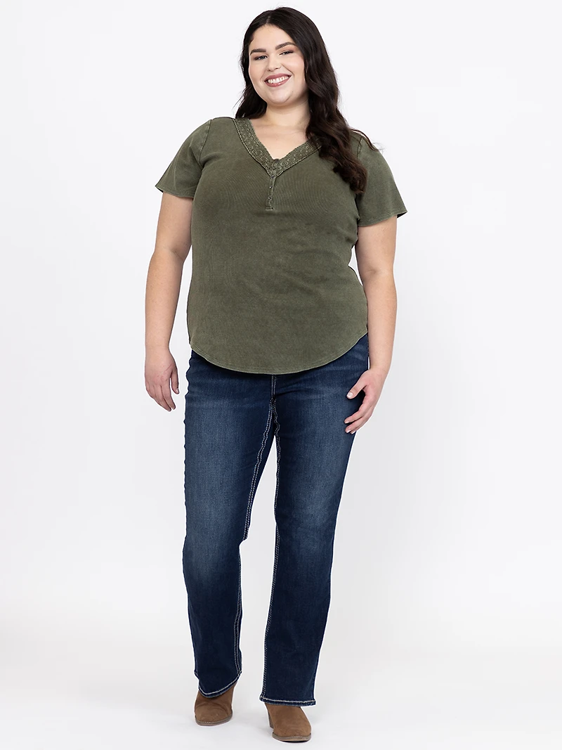 Women's Washed Ribbed Henley Tee