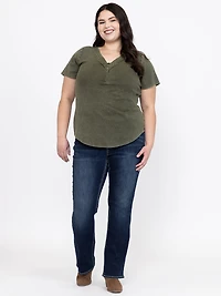 Women's Washed Ribbed Henley Tee