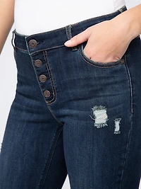 Women's Exposed Button Destroyed Ankle Skinny Jeans