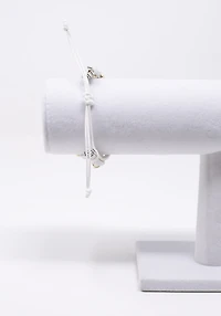White Faux Leather w Gold Bead Bracelet