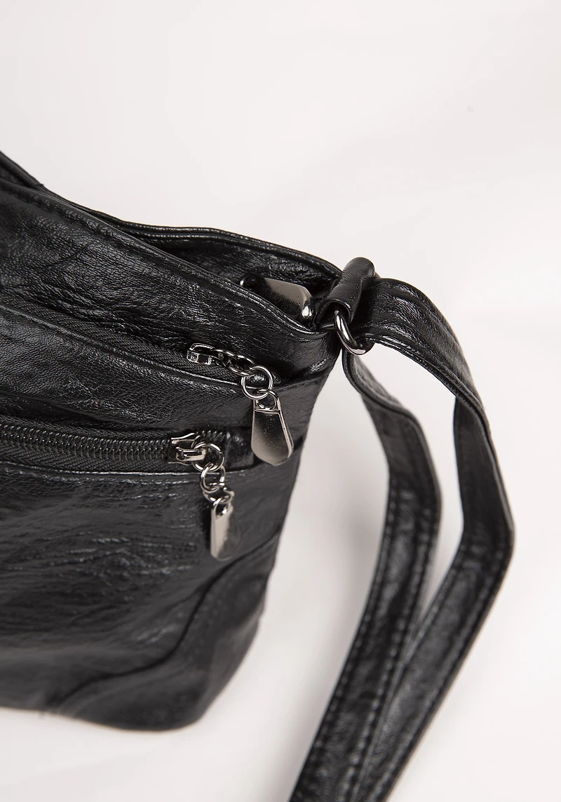 Washed PU Crossbody w Front Buckle