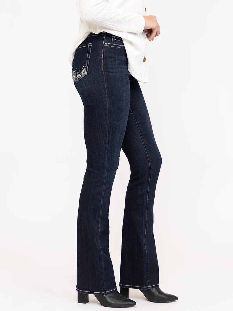 Women's Dark Wash Embellished Baby Boot Jeans