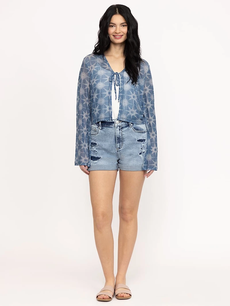 Women's Mesh Tie Front Cardigan