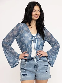 Women's Mesh Tie Front Cardigan