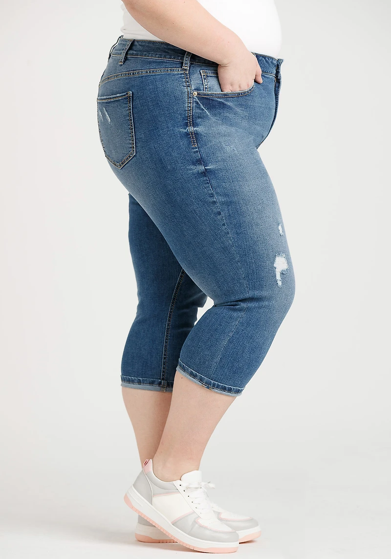 Women's Plus Destroyed Cuffed Jean Capri