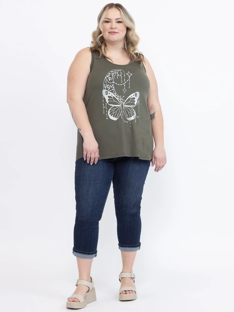 Women's Glitter Butterfly Scoop Neck