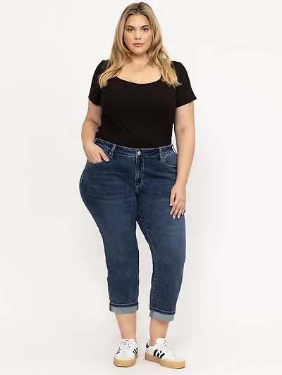 Women's Plus Medium Dark Wash Cuffed Girlfriend Jeans