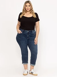 Women's Plus Medium Dark Wash Cuffed Girlfriend Jeans