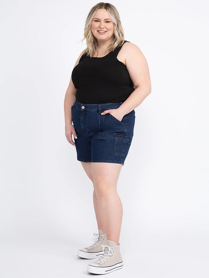 Women's Plus High Rise Utility Cargo Denim Shortie
