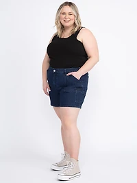 Women's Plus High Rise Utility Cargo Denim Shortie