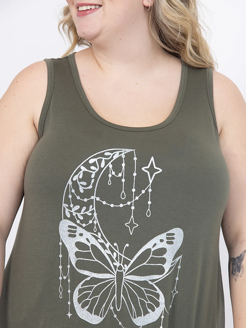 Women's Glitter Butterfly Scoop Neck