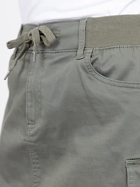 Women's Light Olive Knit Waist Cargo Mini Skort
