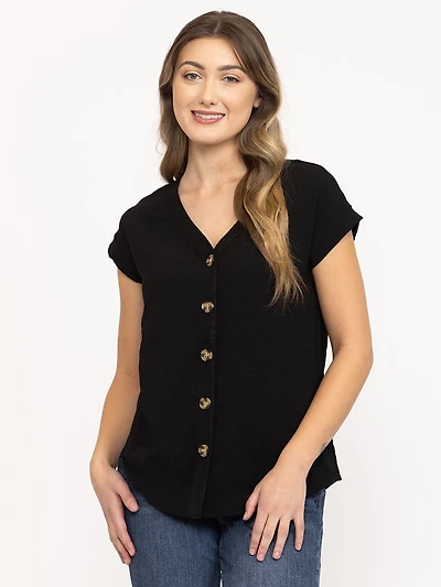 Women's Solid Button Front Top